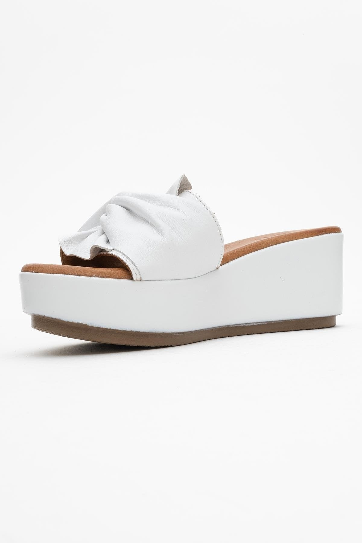Syndra - White Bow Wedge Leather Sandal (Women)