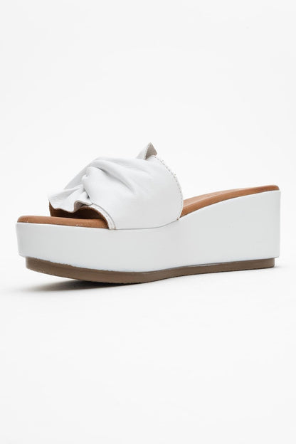 Syndra - White Bow Wedge Leather Sandal (Women)