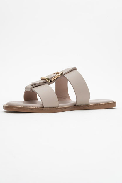 Sveta - Light Beige Leather Buckled Sandal (Women)