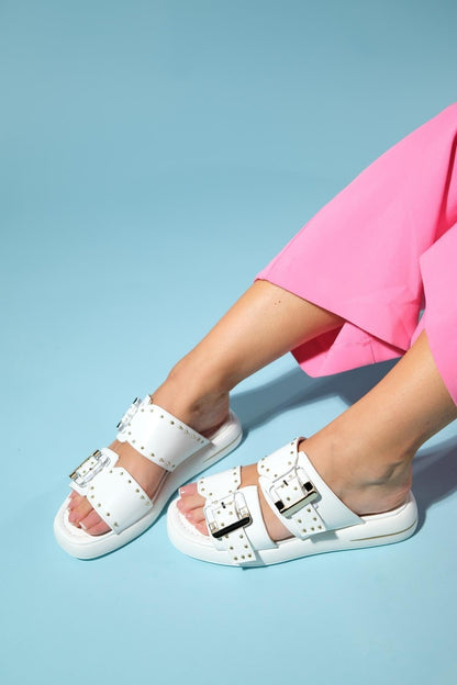 Zley White Buckle Sandal (Women)