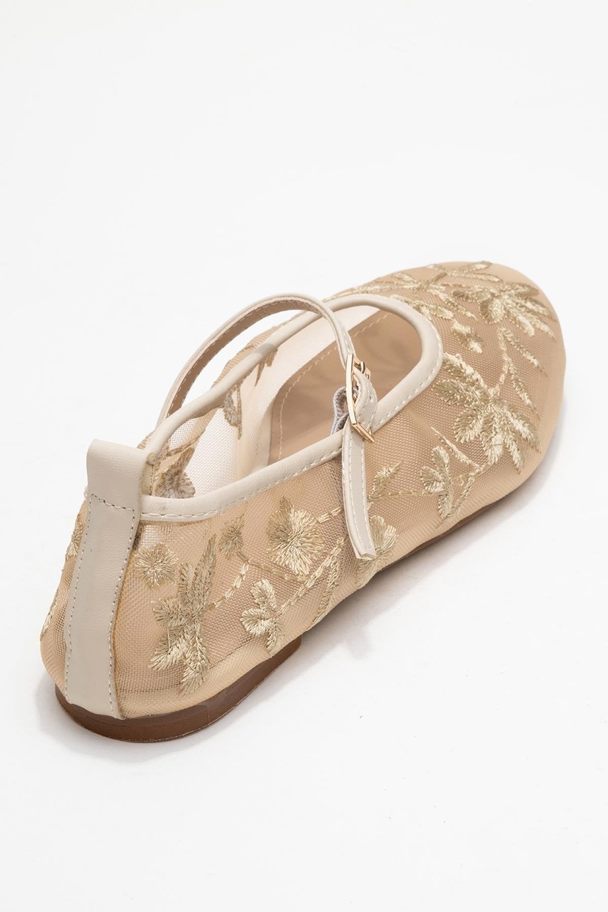 Juny Ivory Mesh Floral Embroidery Ballet Flat (Women)
