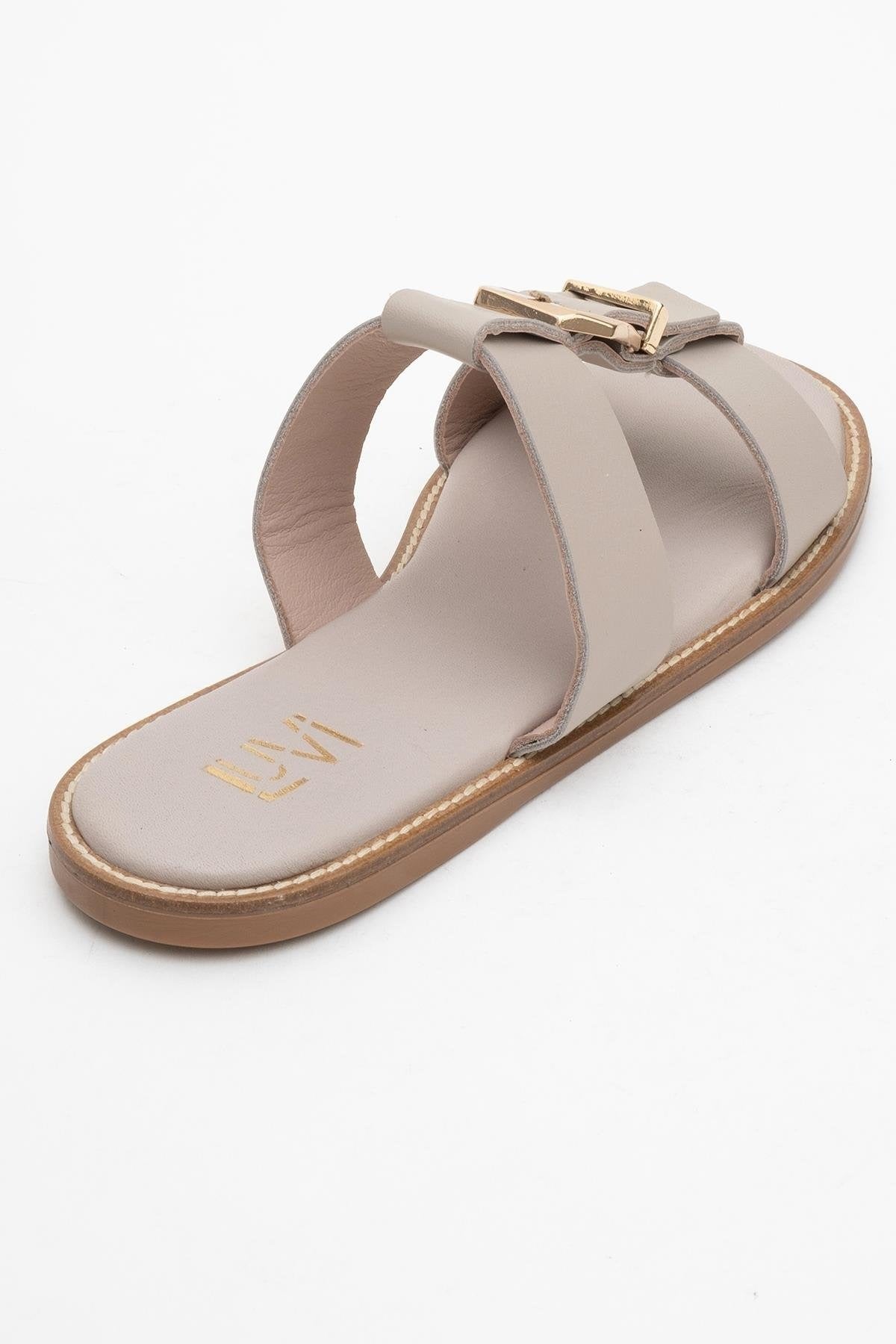 Sveta - Light Beige Leather Buckled Sandal (Women)