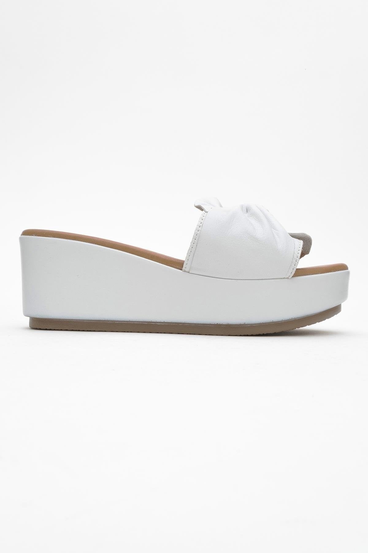 Syndra - White Bow Wedge Leather Sandal (Women)