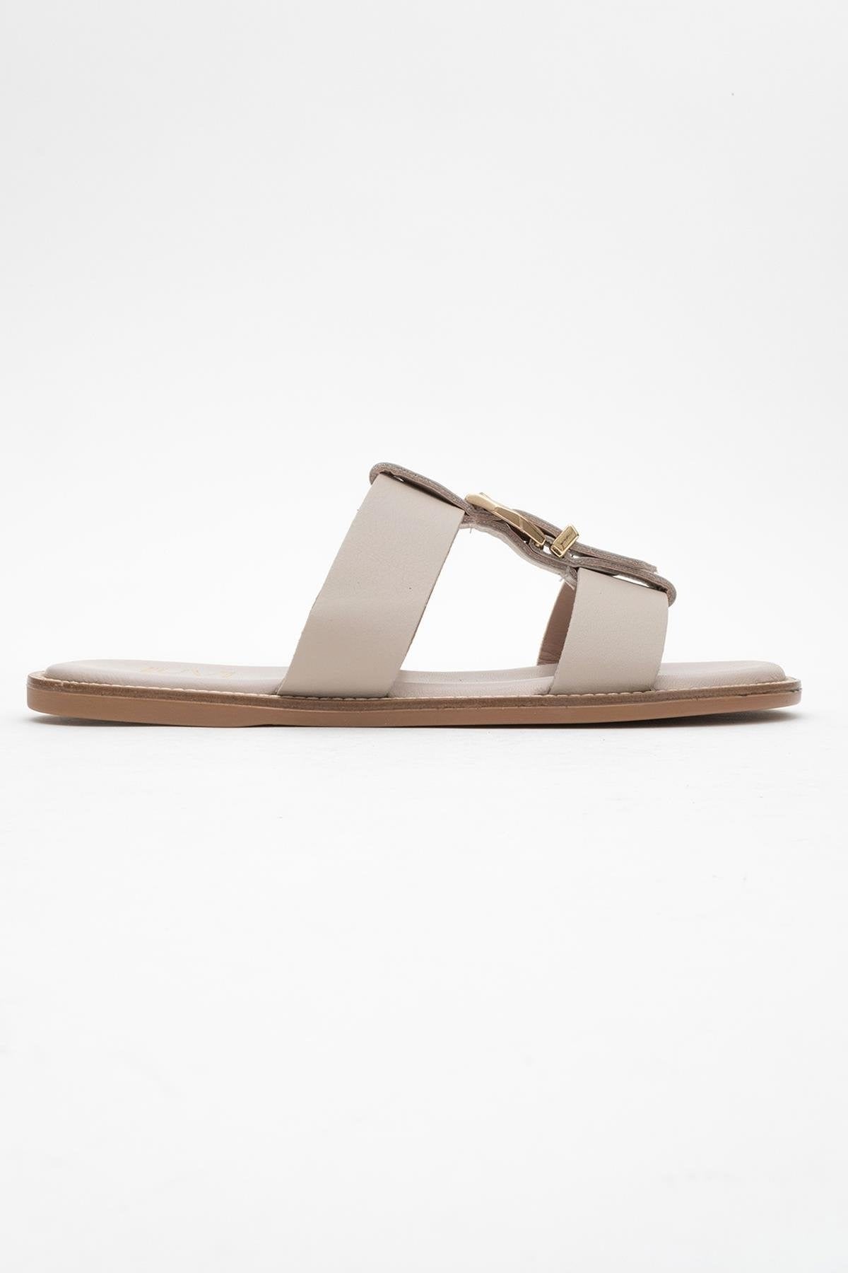 Sveta - Light Beige Leather Buckled Sandal (Women)