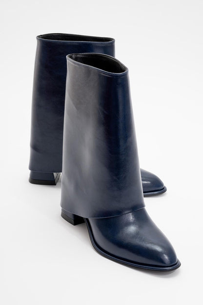 Ellas Navy Chunky Heel Boot (Women)
