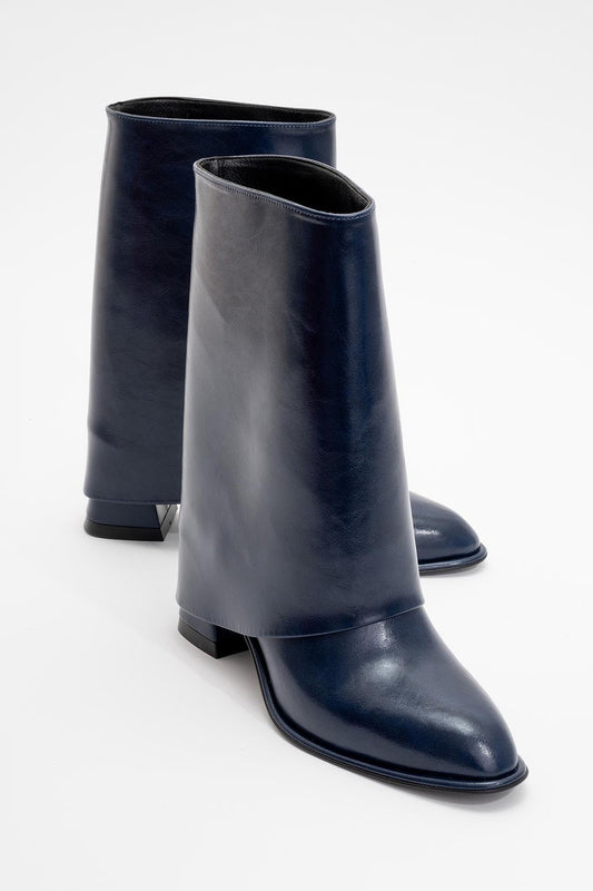 Ellas Navy Chunky Heel Boot (Women)