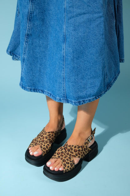 Lungo Leopard Cross‑Strap Wedge Sandal (Women)