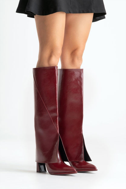 Aja - Burgundy Red Block Heel Convertible Knee High Boot (Women)