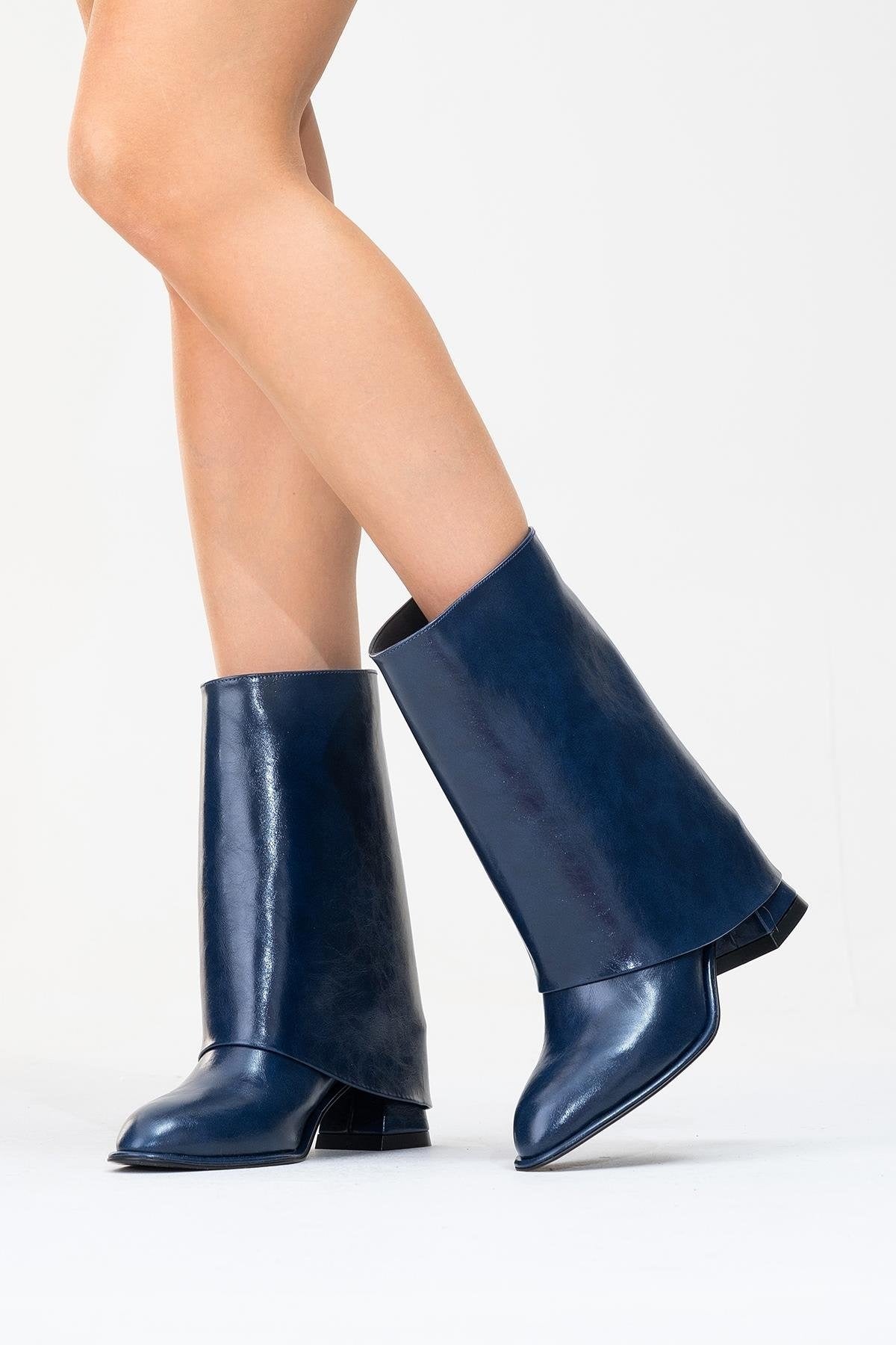 Ellas Navy Chunky Heel Boot (Women)