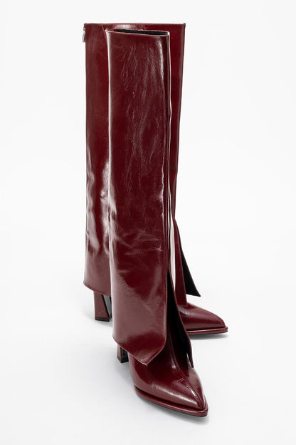 Aja - Burgundy Red Block Heel Convertible Knee High Boot (Women)