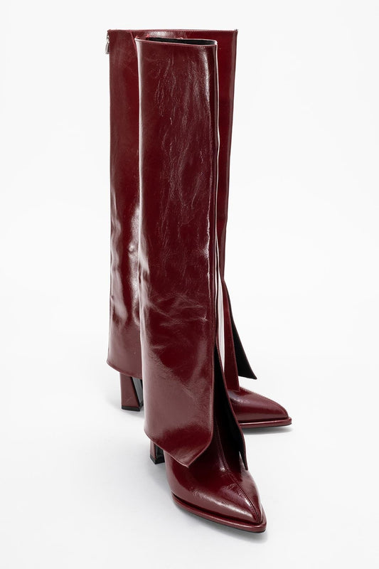 Aja - Burgundy Red Block Heel Convertible Knee High Boot (Women)