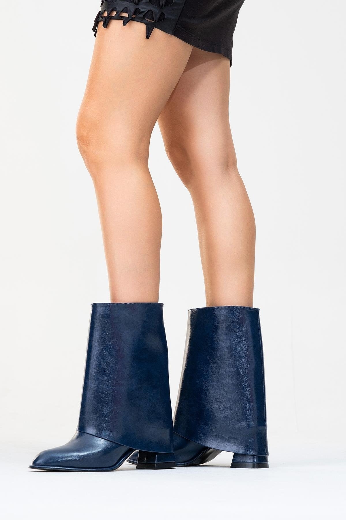 Ellas Navy Chunky Heel Boot (Women)