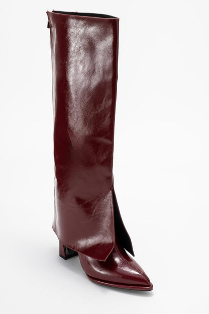 Aja - Burgundy Red Block Heel Convertible Knee High Boot (Women)
