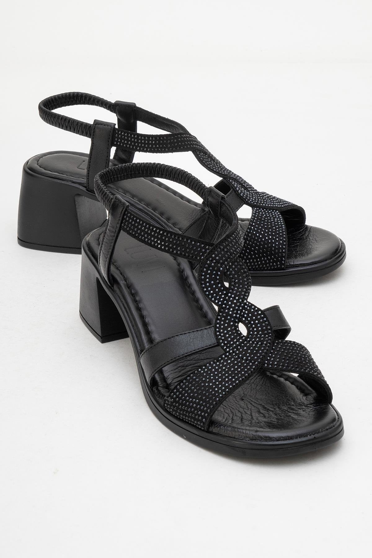 Dolen Black Leather Chunky Sandal (Women)