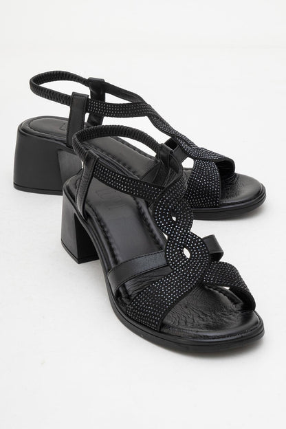 Dolen Black Leather Chunky Sandal (Women)