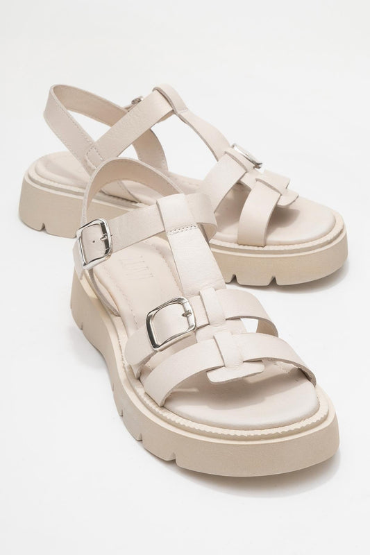 Melvin Beige Leather Sandal (Women)