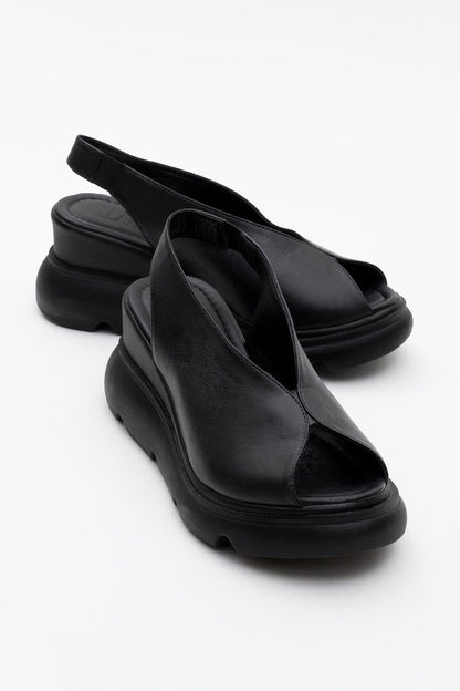Sam Black Leather Platform Slide (Women)