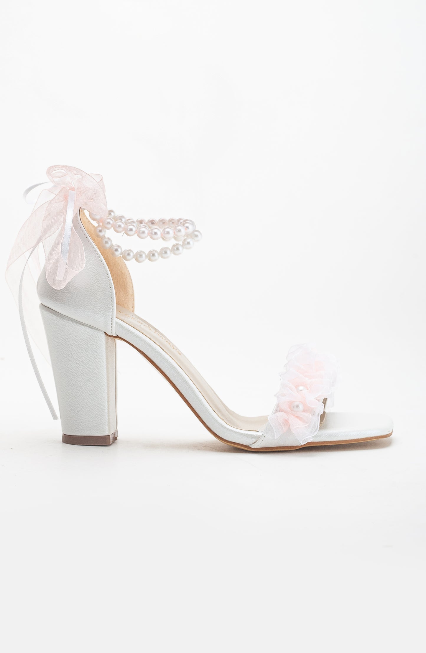 Elsa - Ivory Dusty Pink Lace Bridal Sandals with Pearls