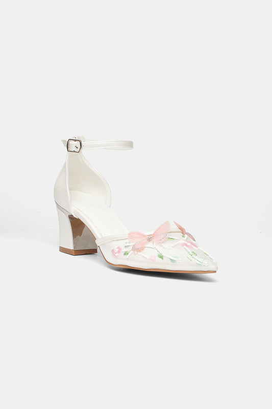 Iry Bridal Ivory Butterfly Embroidered Mesh Bridal Pumps