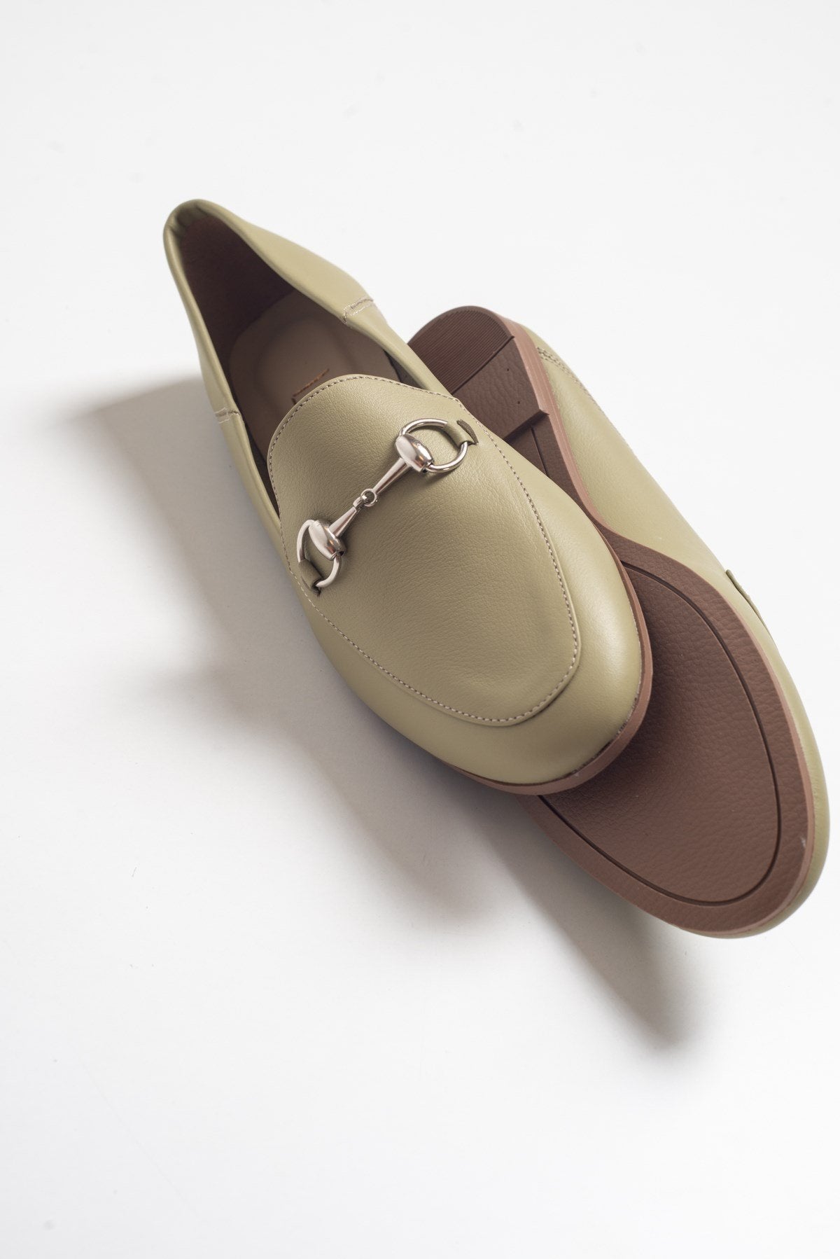 Penny - Olive Green Leather Horsebit Loafers