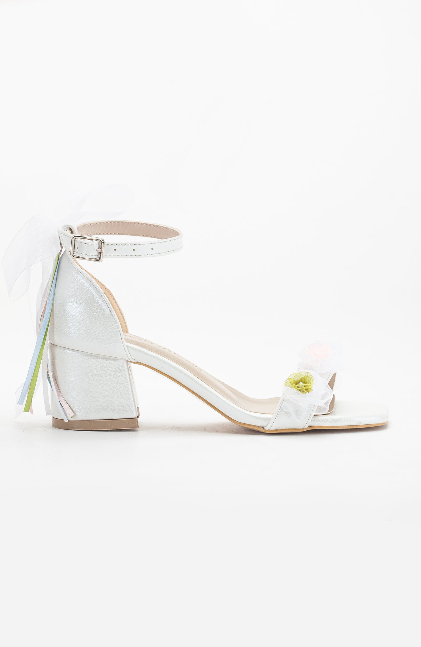 Grazia - Ivory Lace Block Heel Bridal Sandals with Pearls