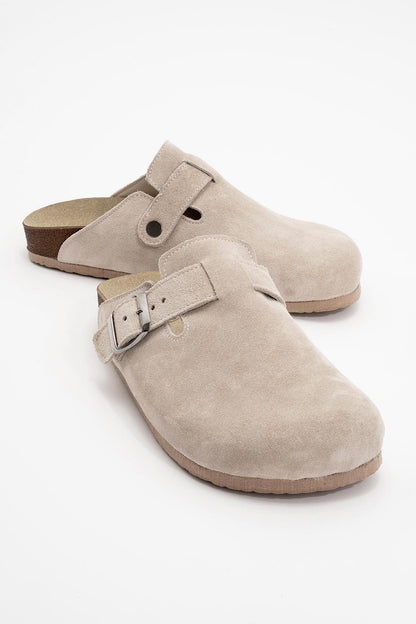 Gons - Beige Suede Leather Clogs (Women)