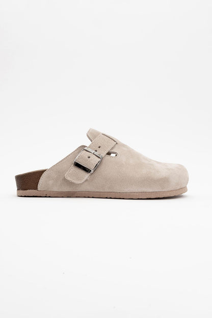 Gons - Beige Suede Leather Clogs (Women)