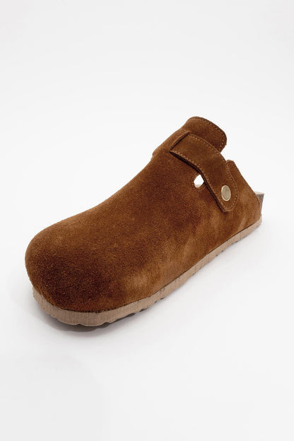 Gons - Cognac Brown Suede Leather Clogs (Women)
