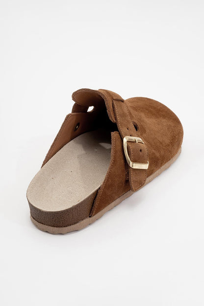 Gons - Cognac Brown Suede Leather Clogs (Women)