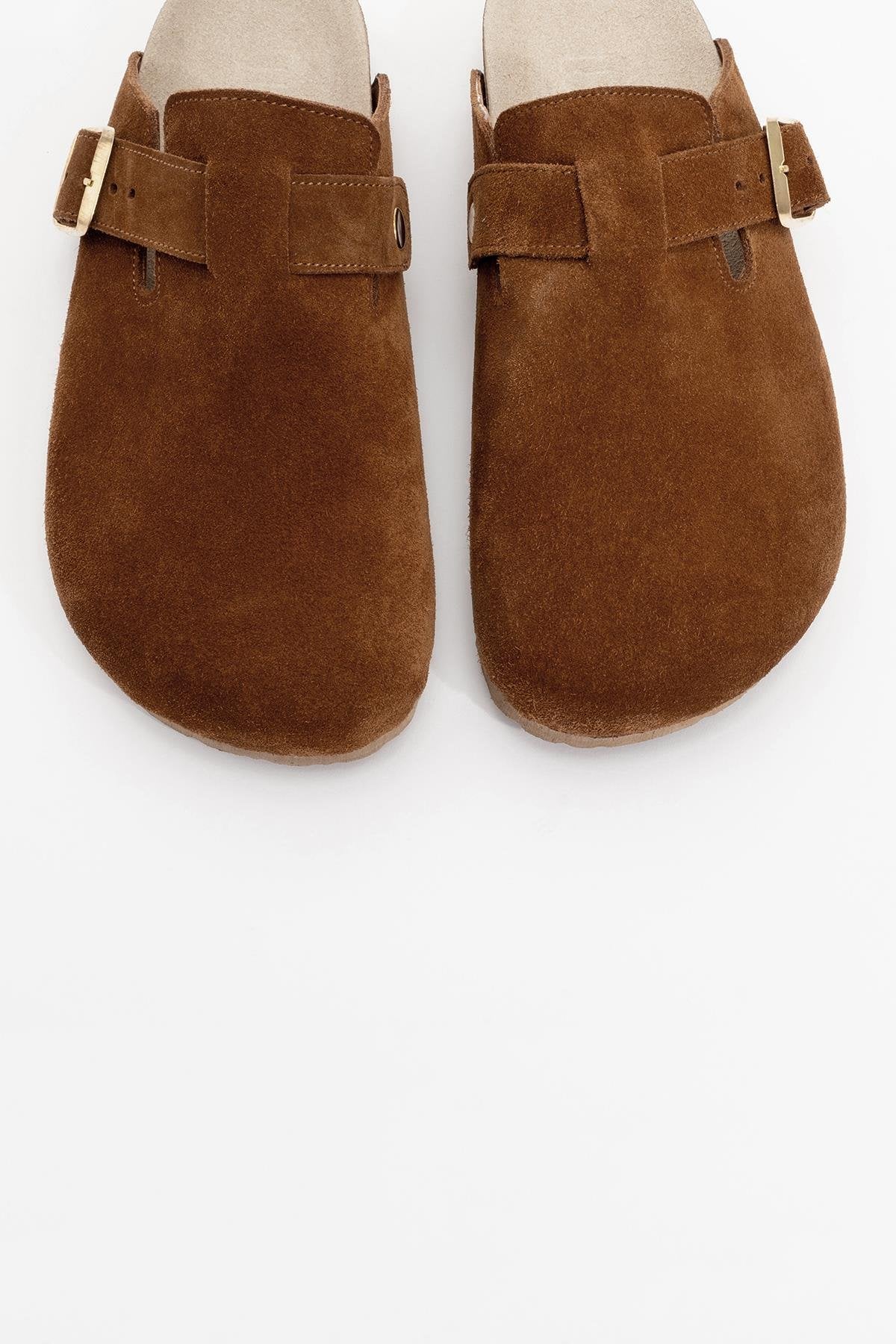 Gons - Cognac Brown Suede Leather Clogs (Women)