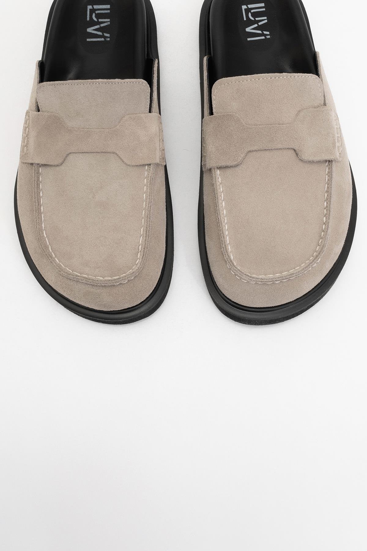 Laven - Beige Suede Leather Clogs (Women)