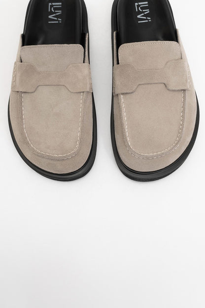 Laven - Beige Suede Leather Clogs (Women)