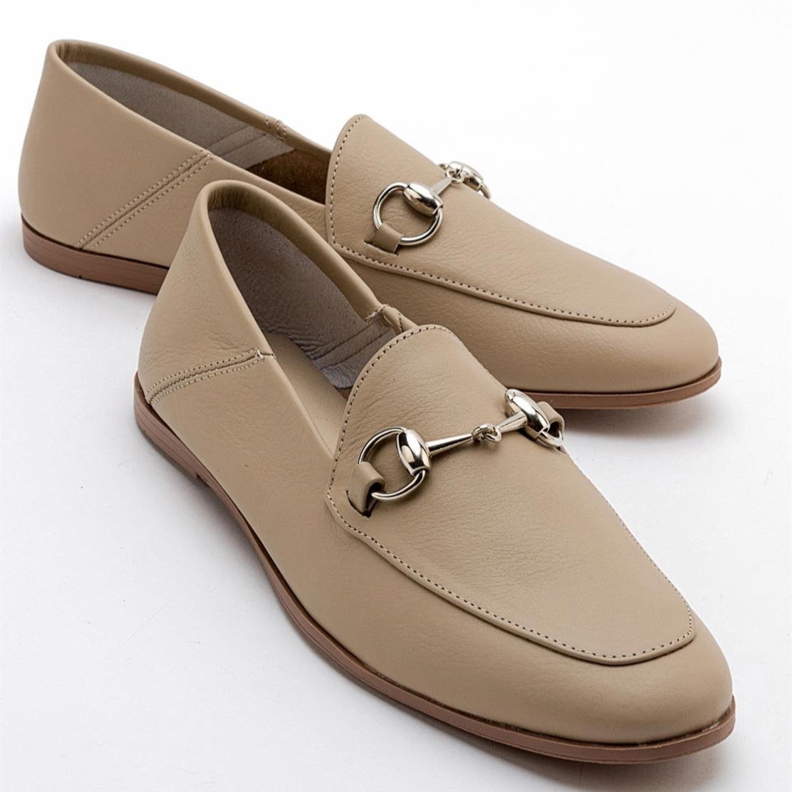 Penny - Dark Beige Leather Horsebit Loafers