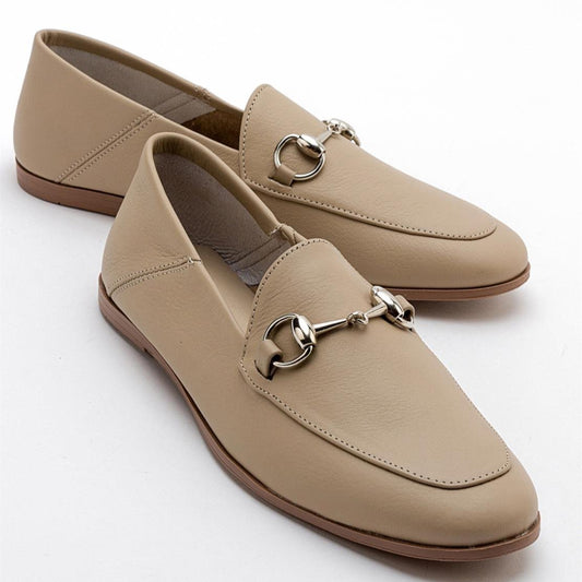 Penny - Dark Beige Leather Horsebit Loafers