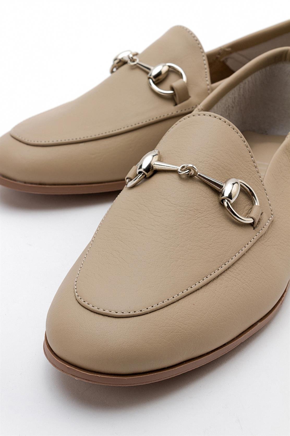 Penny - Dark Beige Leather Horsebit Loafers