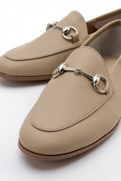 Penny - Dark Beige Leather Horsebit Loafers