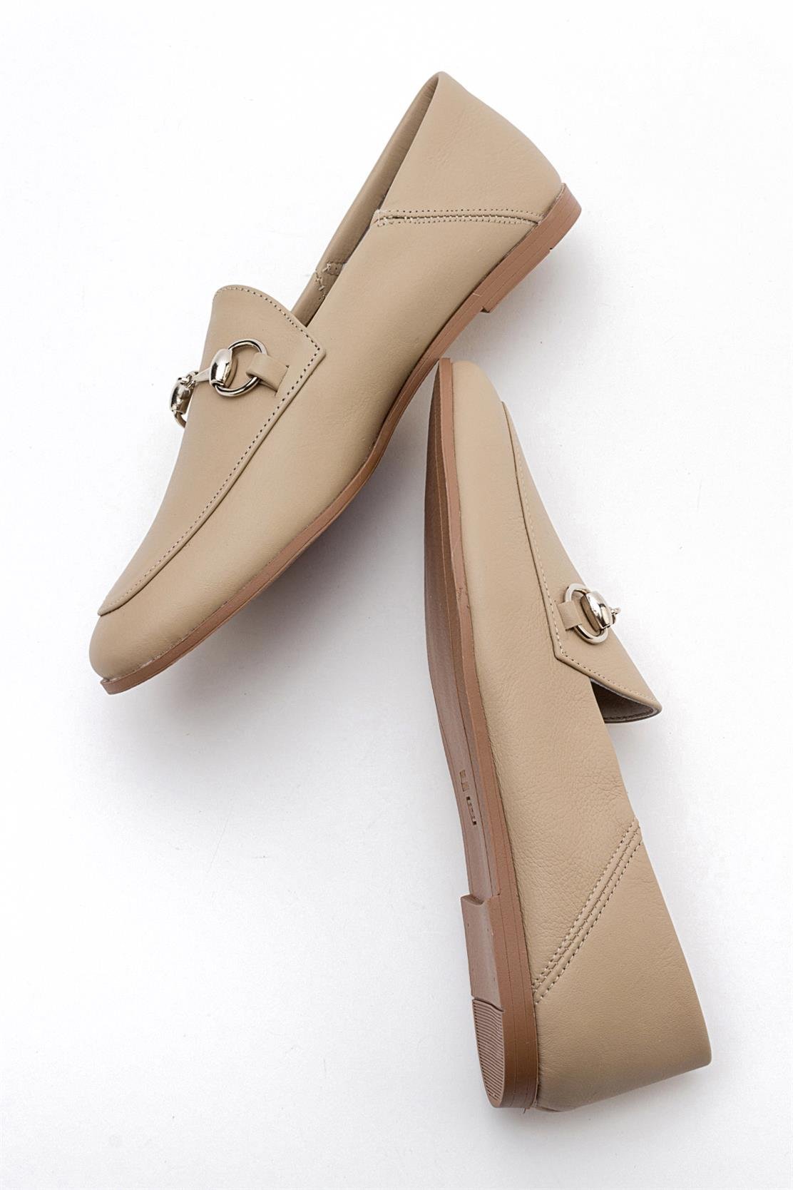 Penny - Dark Beige Leather Horsebit Loafers