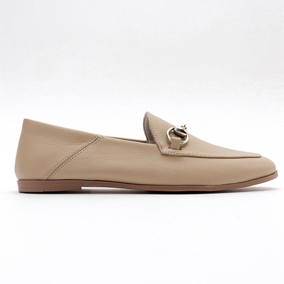 Penny - Dark Beige Leather Horsebit Loafers
