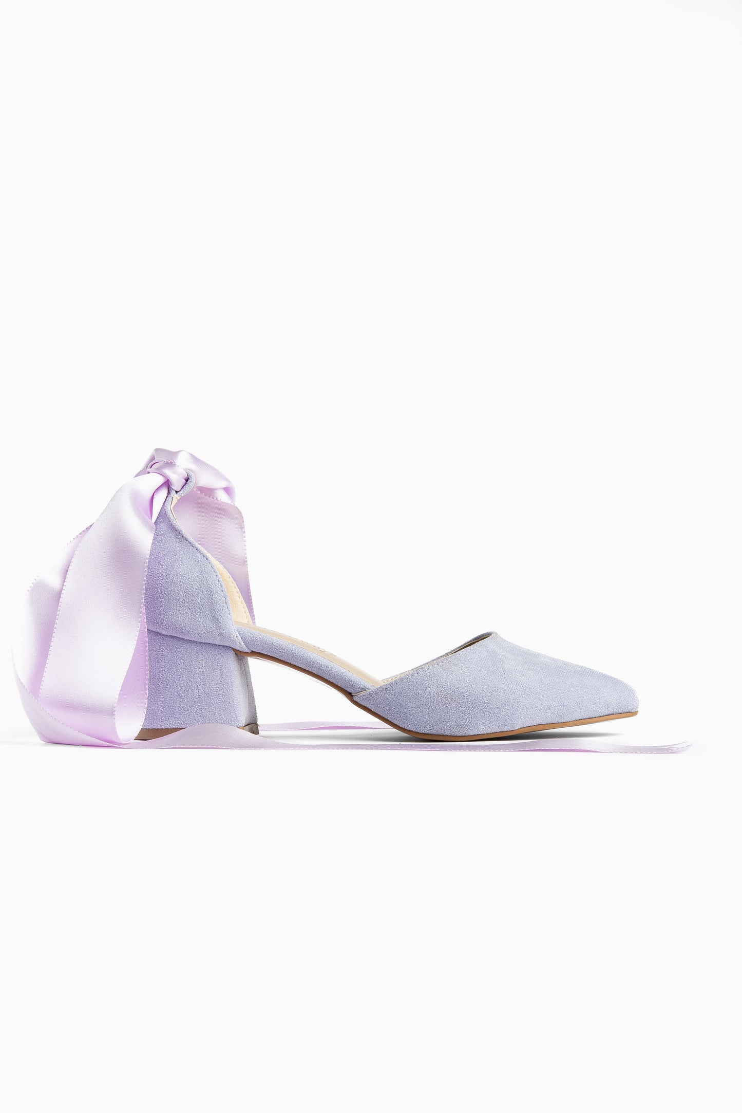 Fiona - Lilac Suede Heels With Tulle Ribbon