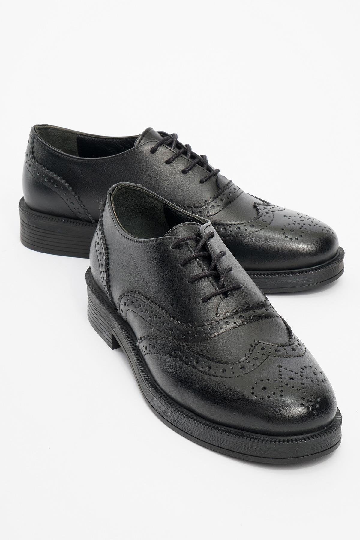 Avra - Black Leather Oxford Shoes (Women)