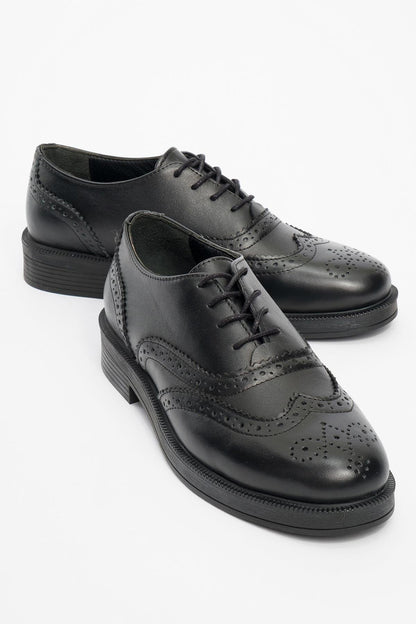 Avra - Black Leather Oxford Shoes (Women)