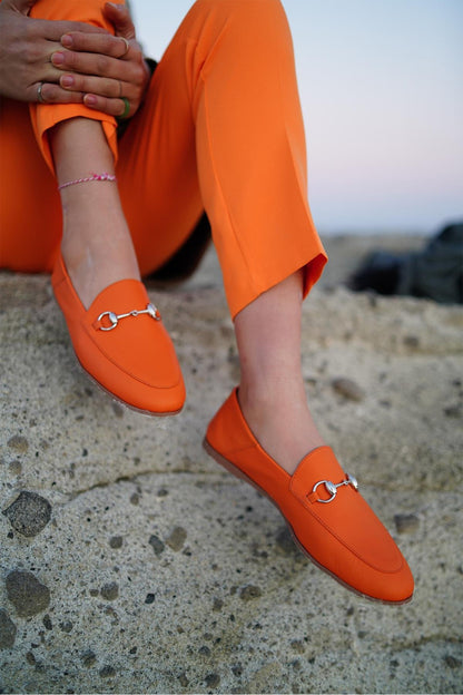 Penny - Neon Orange Leather Horsebit Loafers