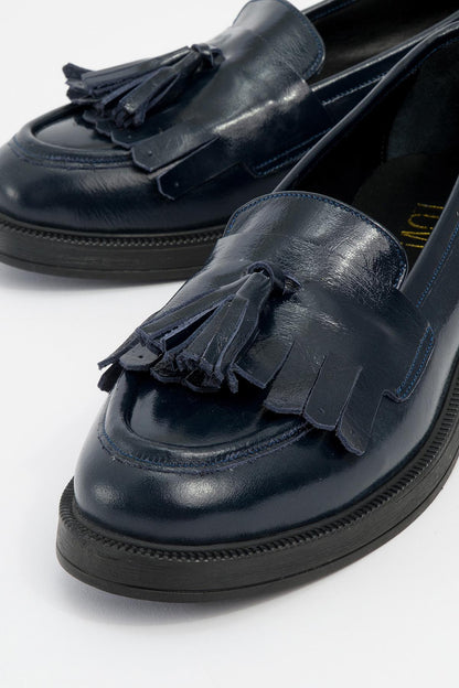 Milly - Navy Patent Leather Tassel Loafers