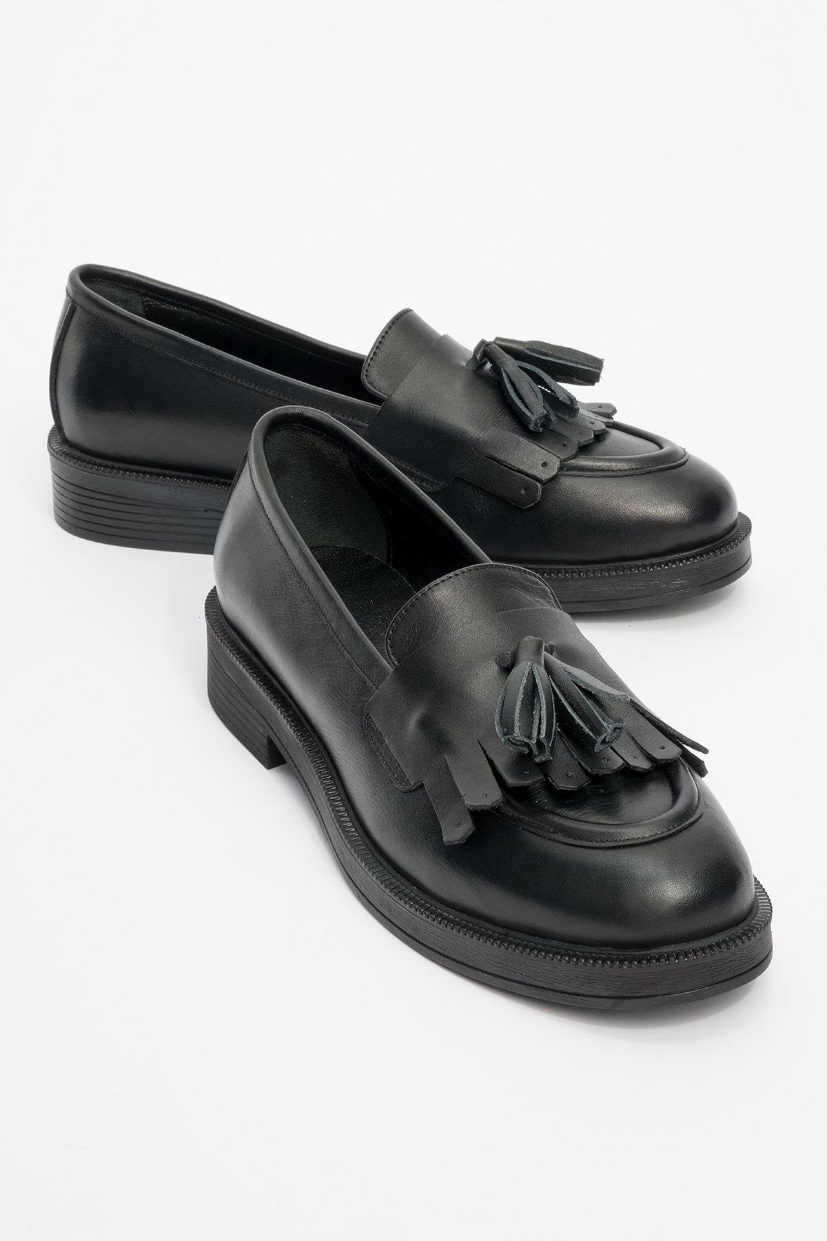 Milly - Black Leather Tassel Loafers