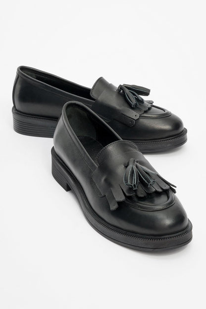 Milly - Black Leather Tassel Loafers