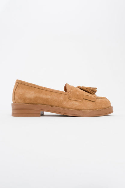 Milly - Cognac Brown Suede Leather Tassel Loafers