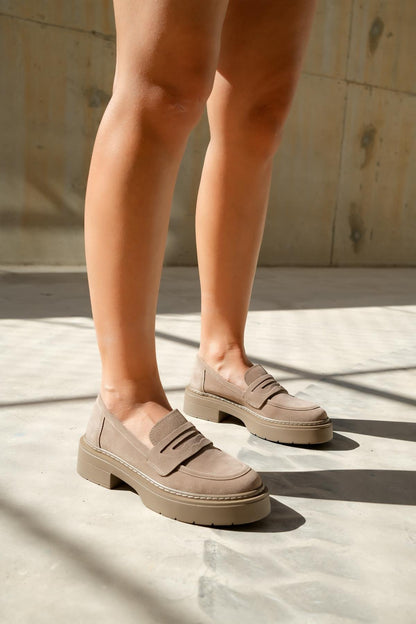 Josie - Beige Suede Loafers
