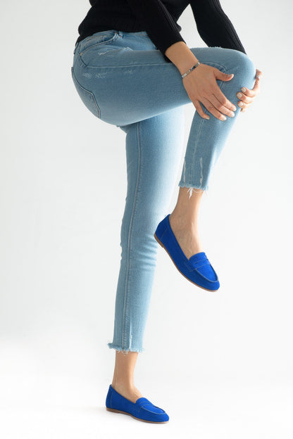 Dorothy - Dark Blue Suede Leather Loafers