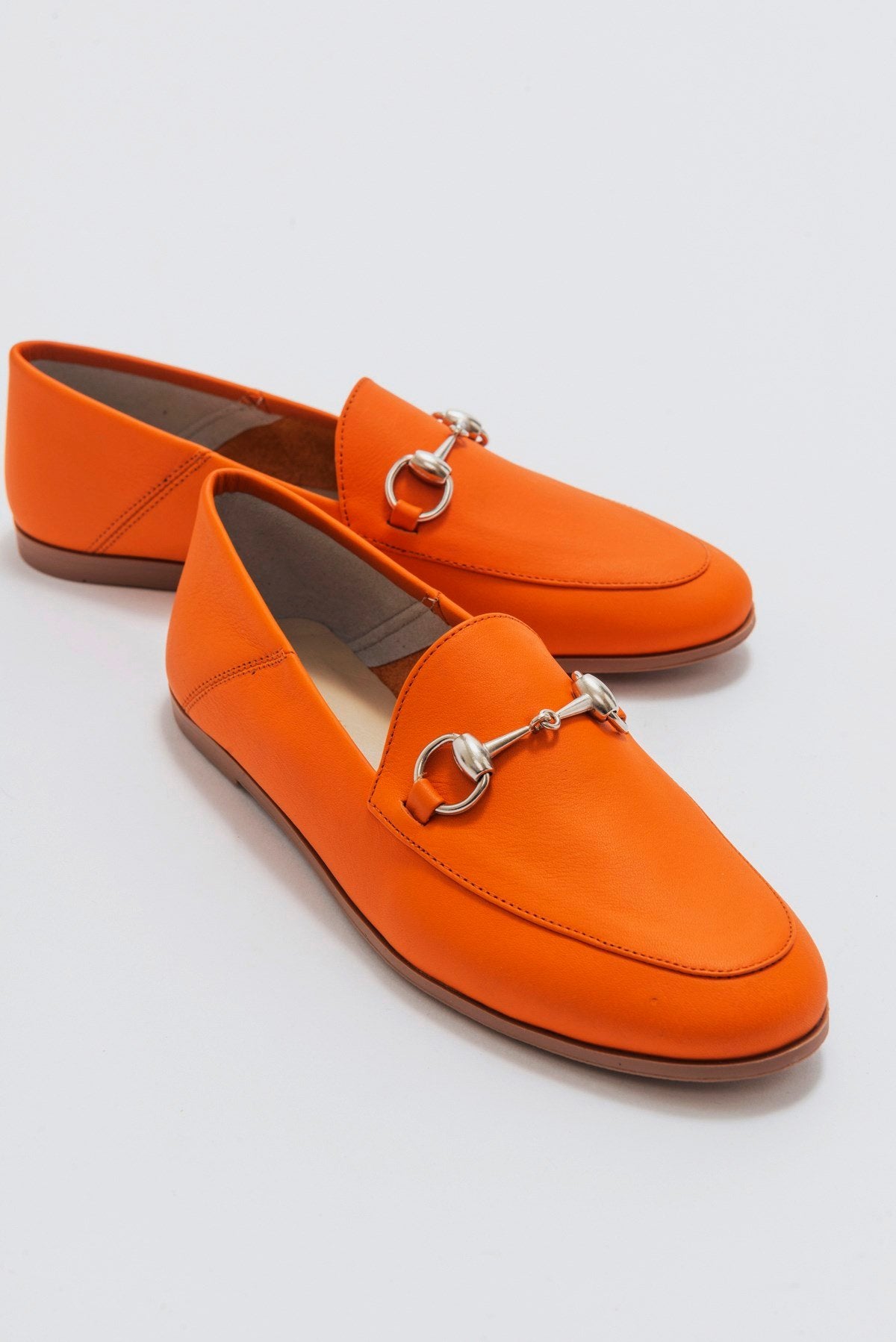 Penny - Neon Orange Leather Horsebit Loafers