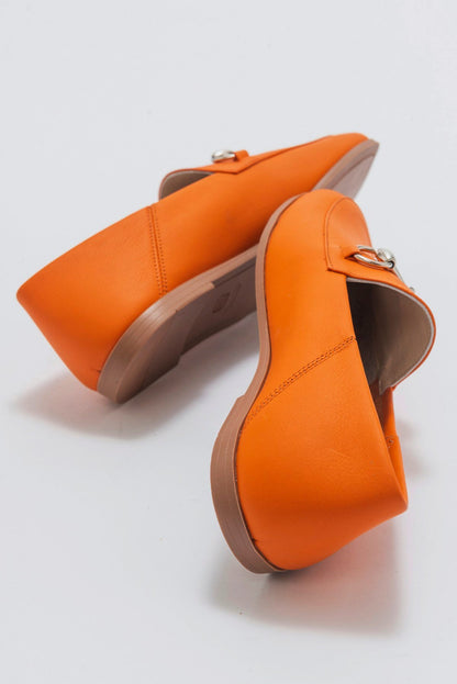Penny - Neon Orange Leather Horsebit Loafers